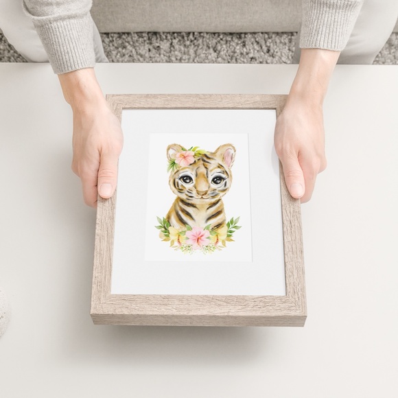 Cute Watercolor Floral Tiger Wall Art Print Poster Unframed - Picture 8 of 9
